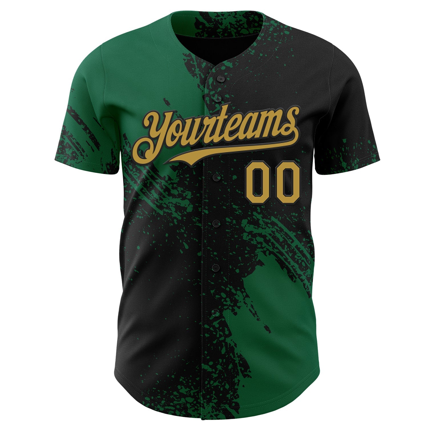 Custom Black Old Gold-Kelly Green Abstract Brush Stroke Authentic Baseball Jersey view 2