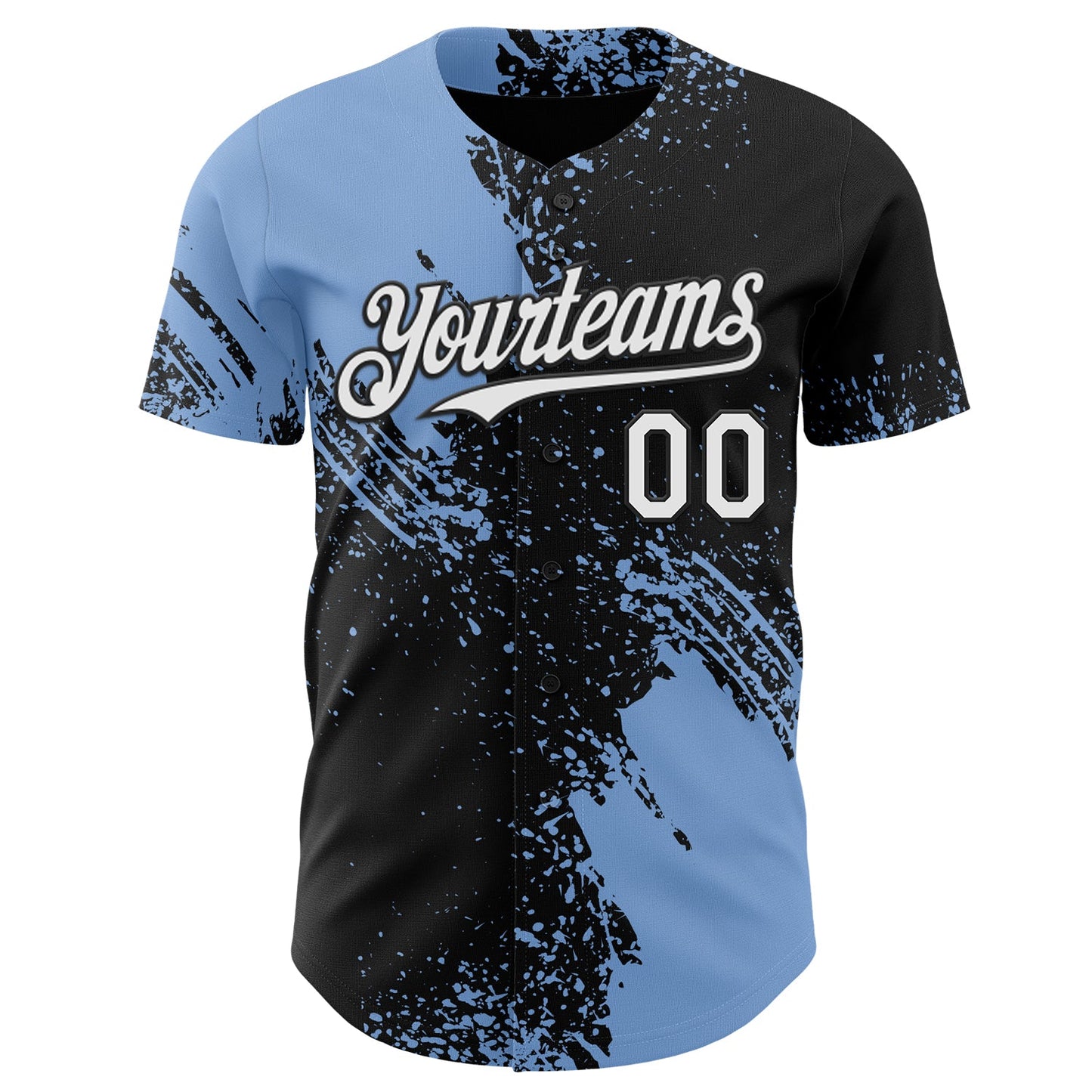 Custom Black White-Light Blue Abstract Brush Stroke Authentic Baseball Jersey view 2