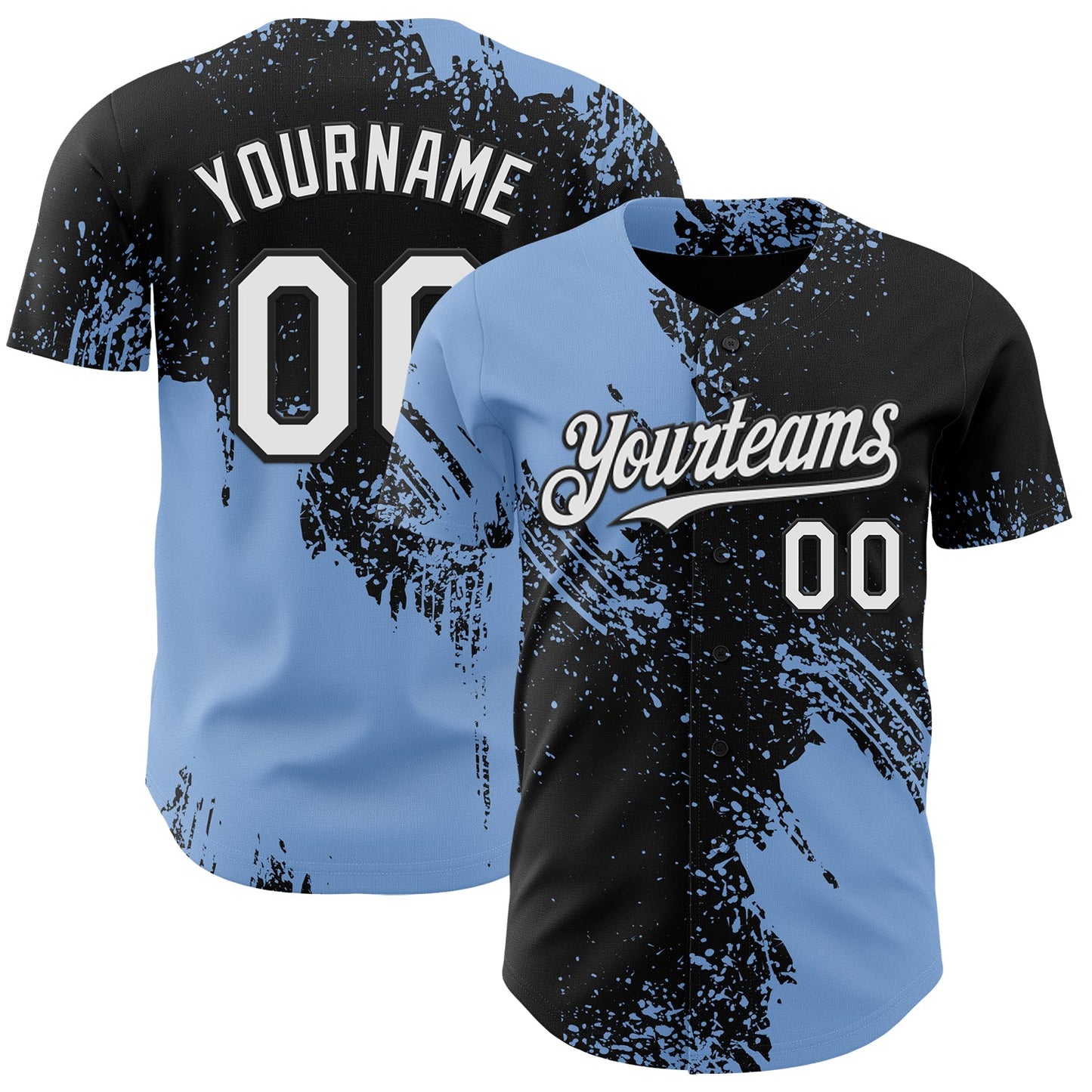 Custom Black White-Light Blue Abstract Brush Stroke Authentic Baseball Jersey - Main View
