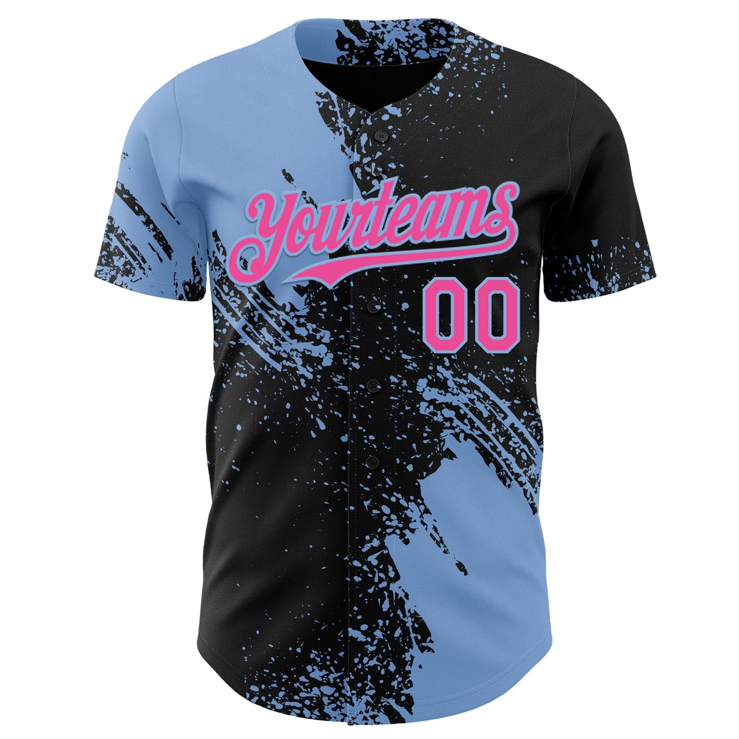 Custom Black Pink-Light Blue Abstract Brush Stroke Authentic Baseball Jersey view 2