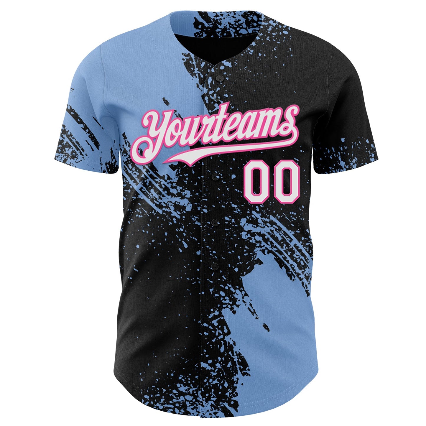 Custom Black White Light Blue-Pink Abstract Brush Stroke Authentic Baseball Jersey view 2
