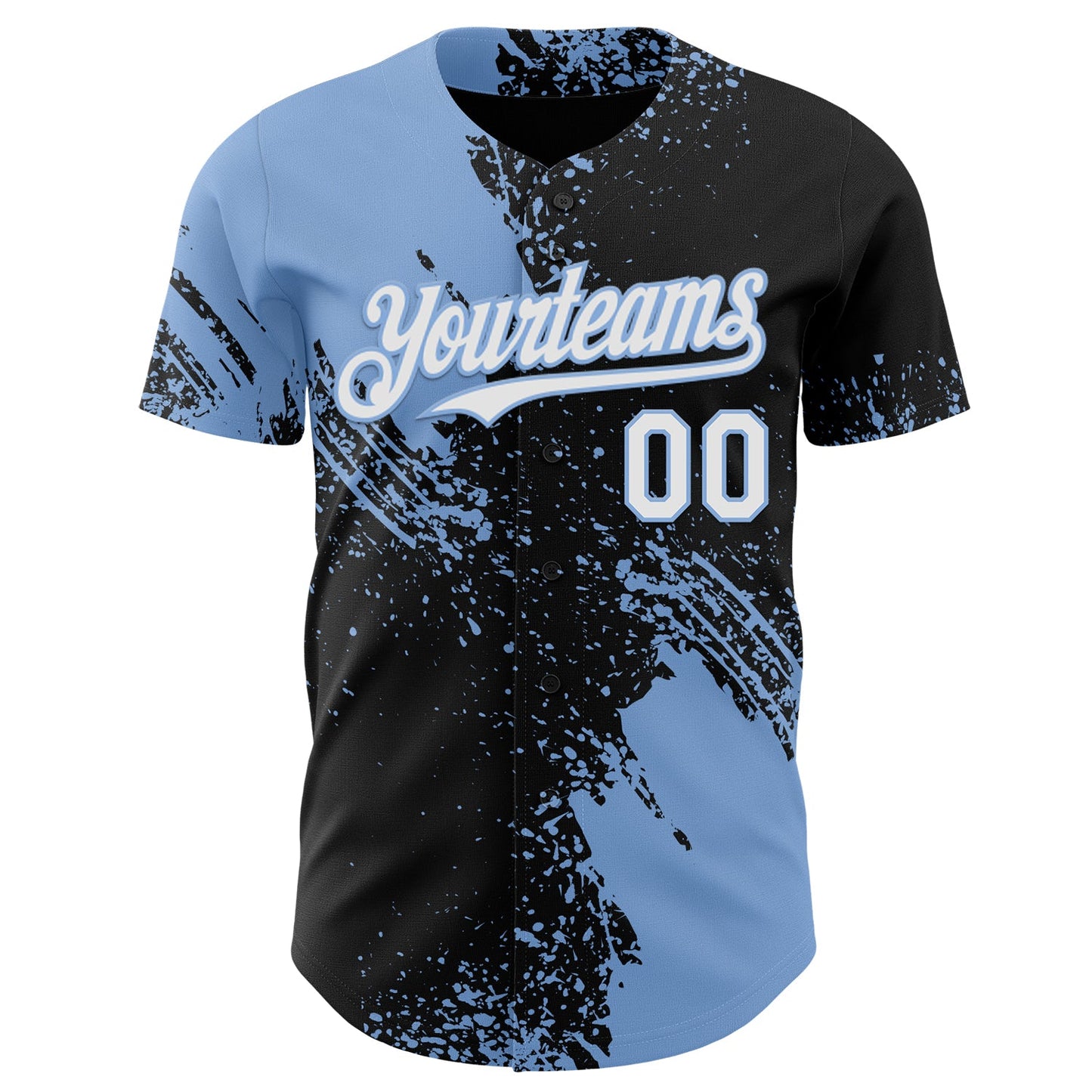 Custom Black White-Light Blue Abstract Brush Stroke Authentic Baseball Jersey view 2