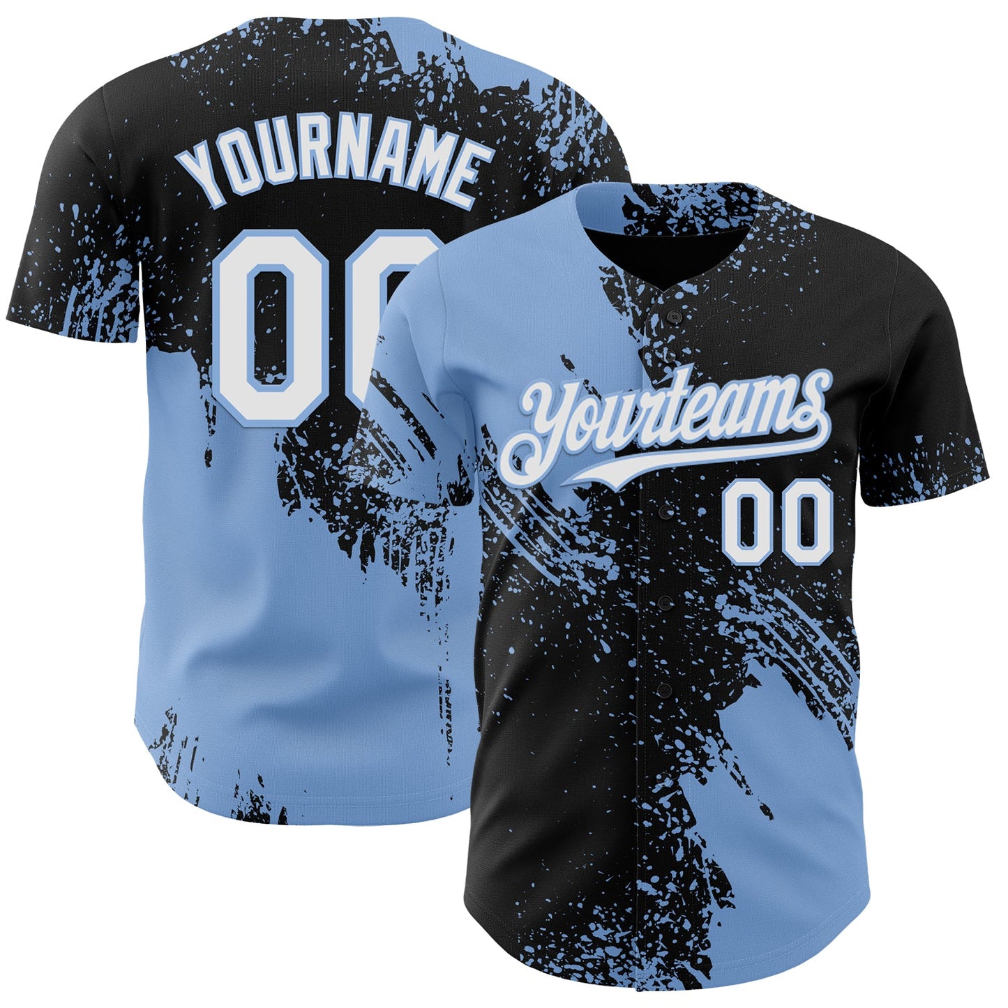 Custom Black White-Light Blue Abstract Brush Stroke Authentic Baseball Jersey - Main View