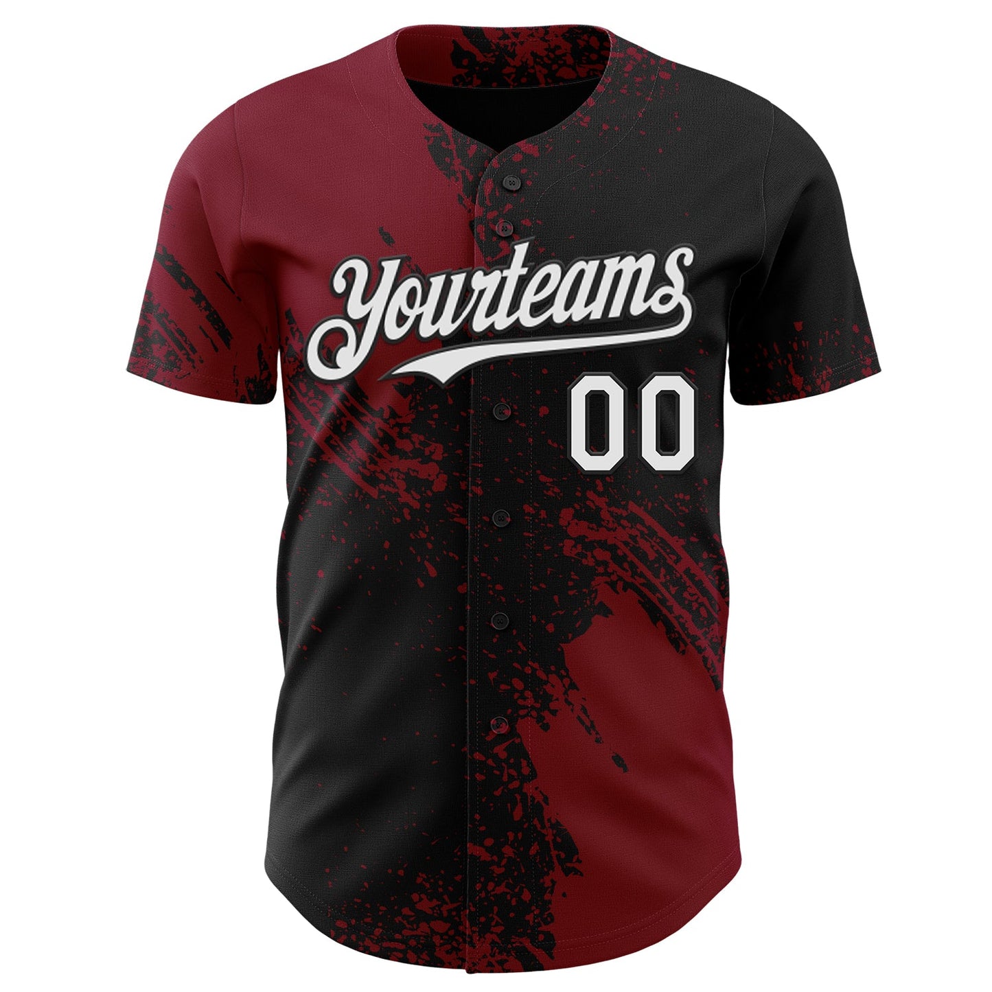 Custom Black White-Crimson Abstract Brush Stroke Authentic Baseball Jersey view 2