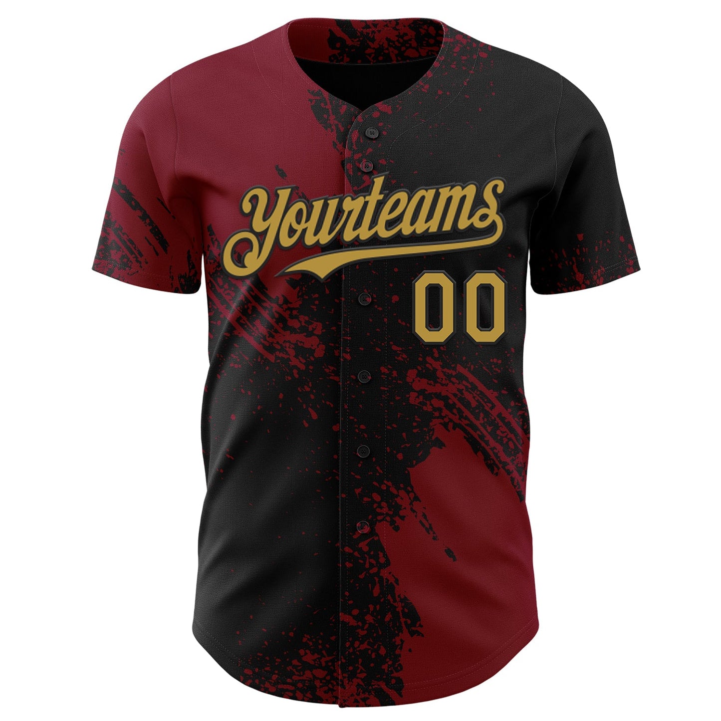 Custom Black Old Gold-Crimson Abstract Brush Stroke Authentic Baseball Jersey view 2