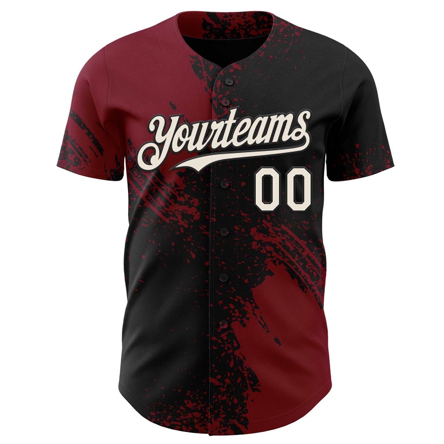 Custom Black Cream-Crimson Abstract Brush Stroke Authentic Baseball Jersey view 2