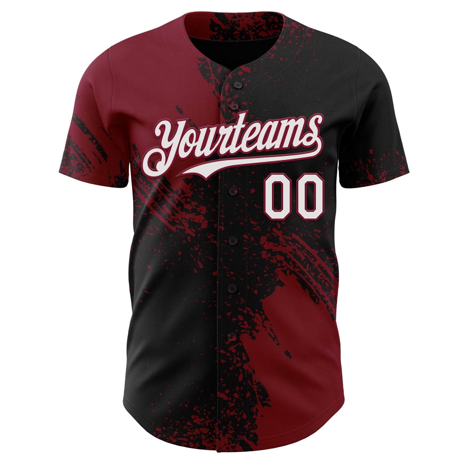 Custom Black White-Crimson Abstract Brush Stroke Authentic Baseball Jersey view 2