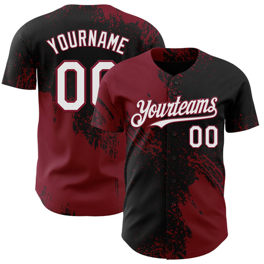 Custom Black White-Crimson Abstract Brush Stroke Authentic Baseball Jersey - Main View