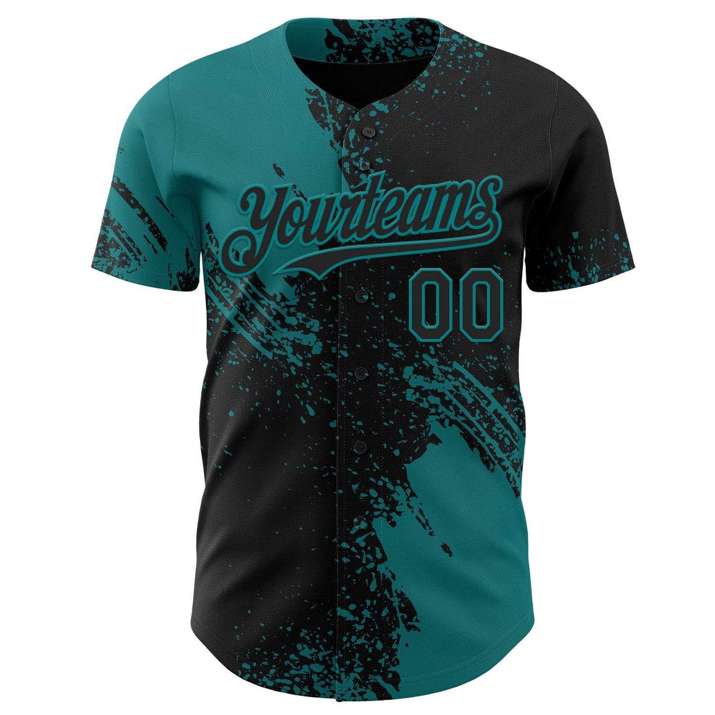 Custom Black-Teal Abstract Brush Stroke Authentic Baseball Jersey view 2
