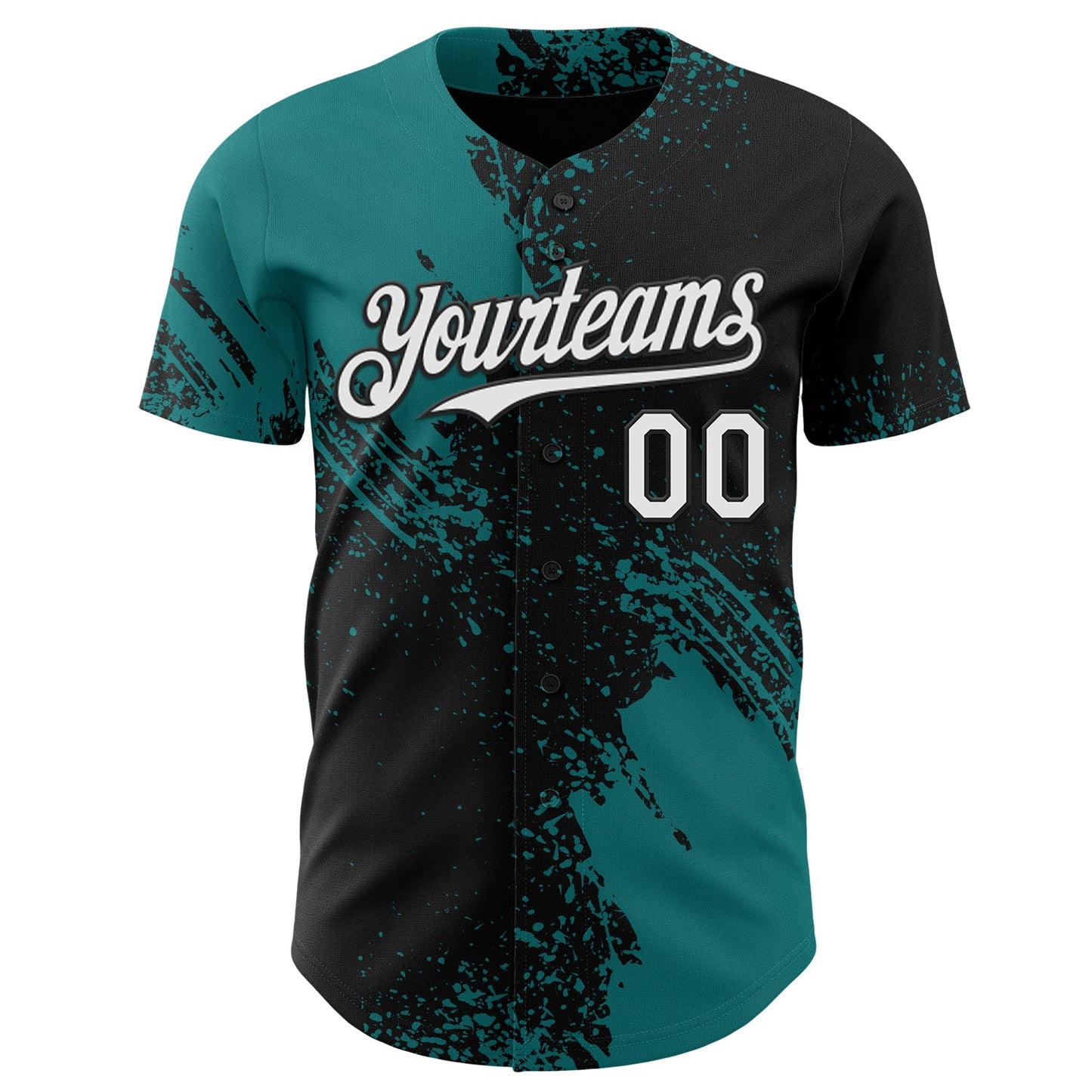 Custom Black White-Teal Abstract Brush Stroke Authentic Baseball Jersey view 2