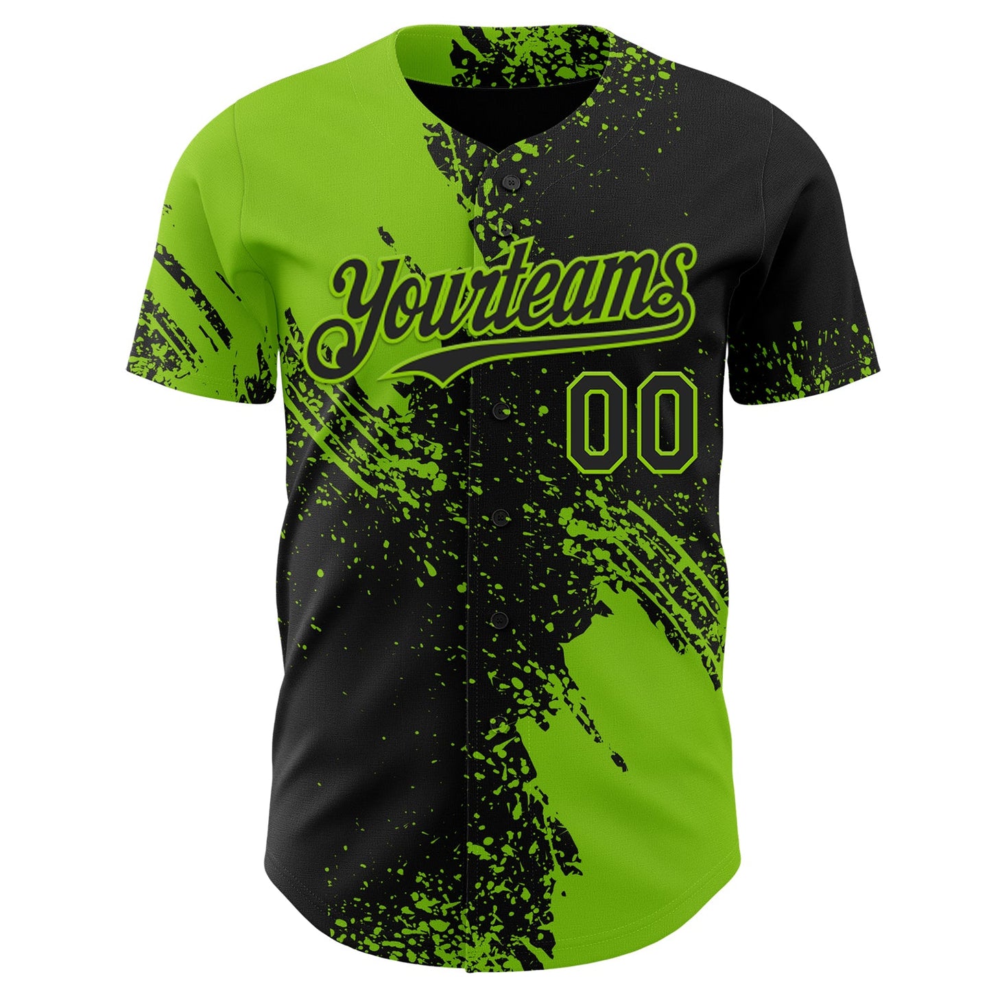 Custom Black-Neon Green Abstract Brush Stroke Authentic Baseball Jersey view 2