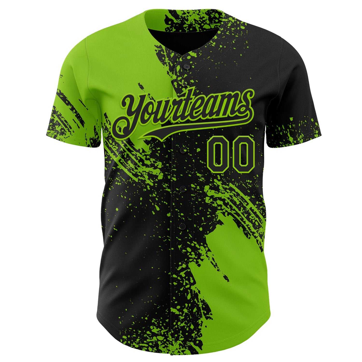 Custom Black-Neon Green Abstract Brush Stroke Authentic Baseball Jersey view 2