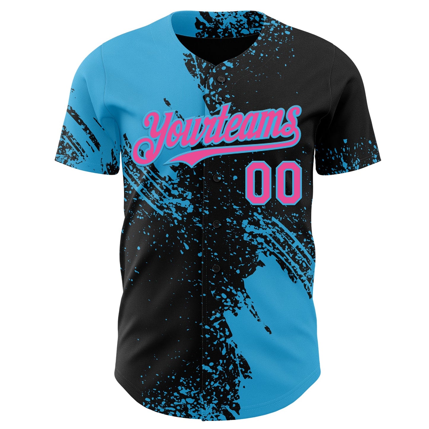 Custom Black Pink-Sky Blue Abstract Brush Stroke Authentic Baseball Jersey view 2
