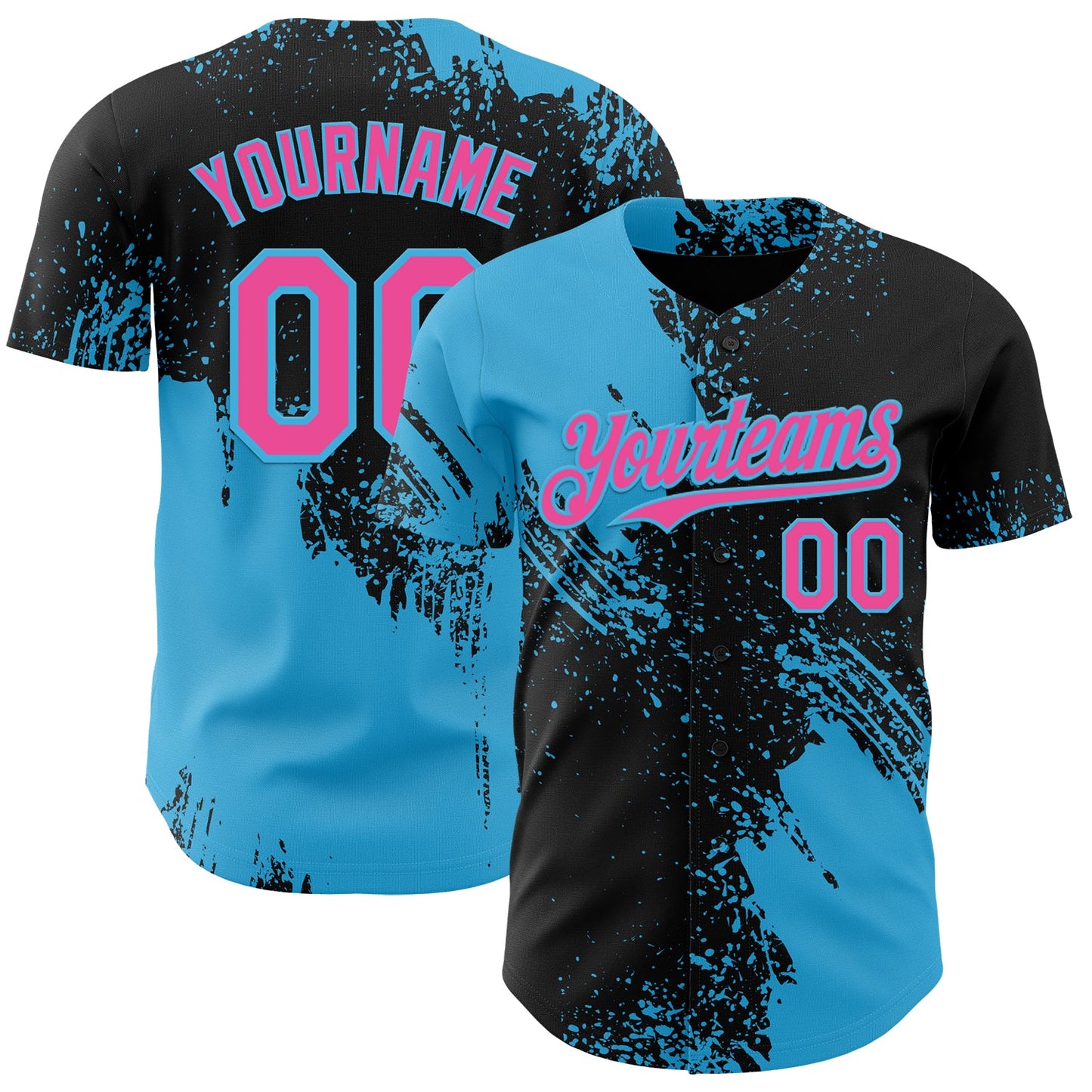 Custom Black Pink-Sky Blue Abstract Brush Stroke Authentic Baseball Jersey - Main View
