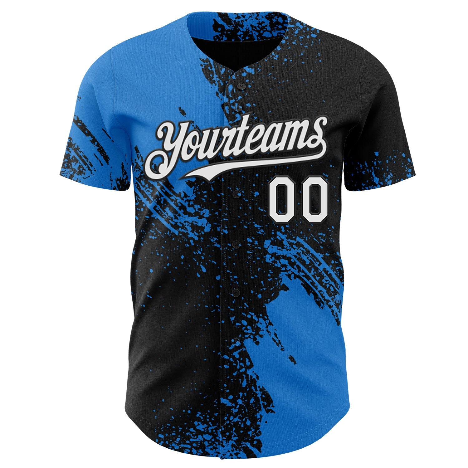 Custom Black White-Electric Blue Abstract Brush Stroke Authentic Baseball Jersey view 2