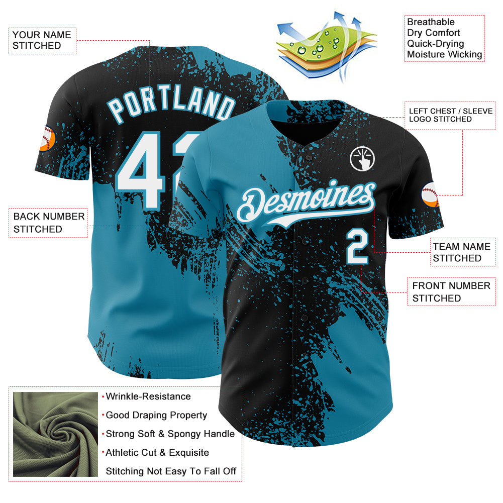 Custom Black White-Panther Blue Abstract Brush Stroke Authentic Baseball Jersey view 3