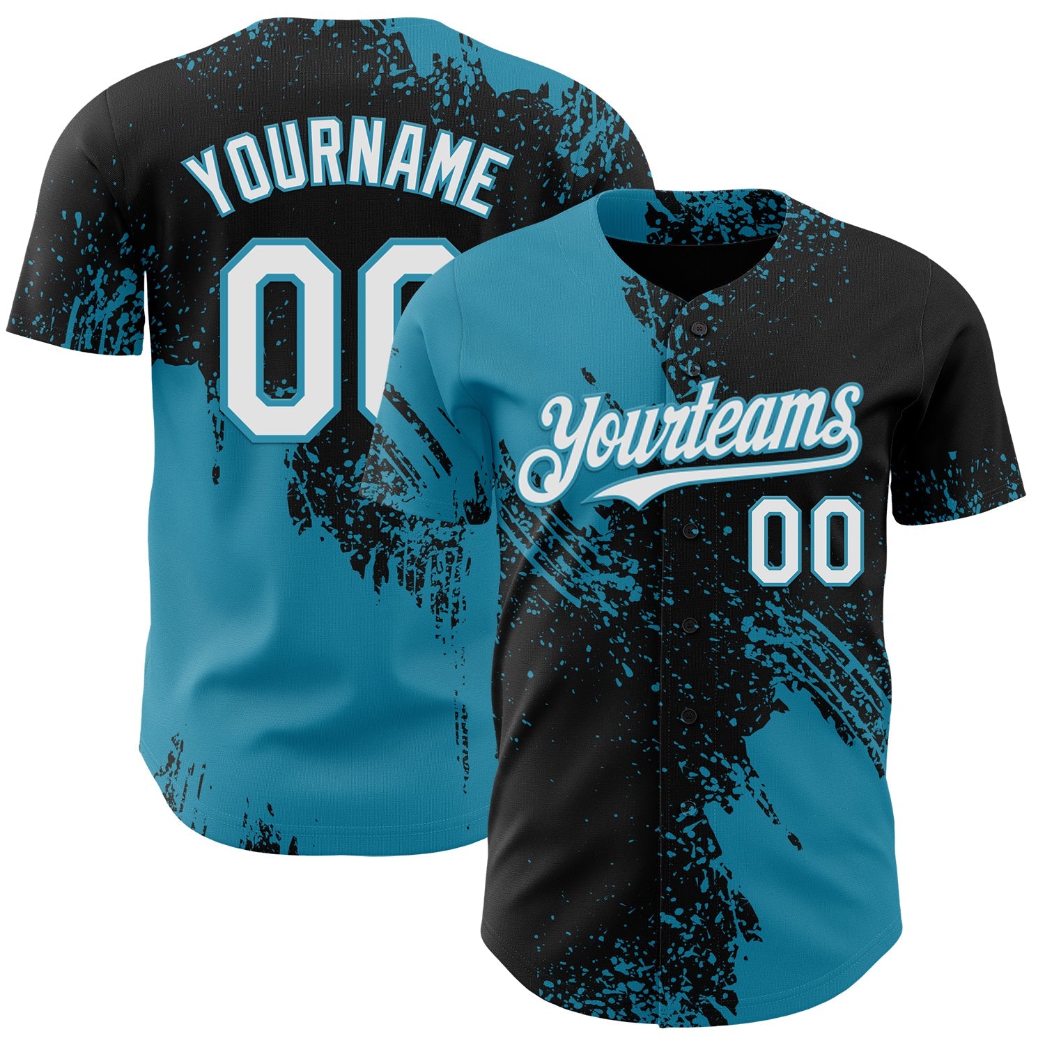 Custom Black White-Panther Blue Abstract Brush Stroke Authentic Baseball Jersey - Main View