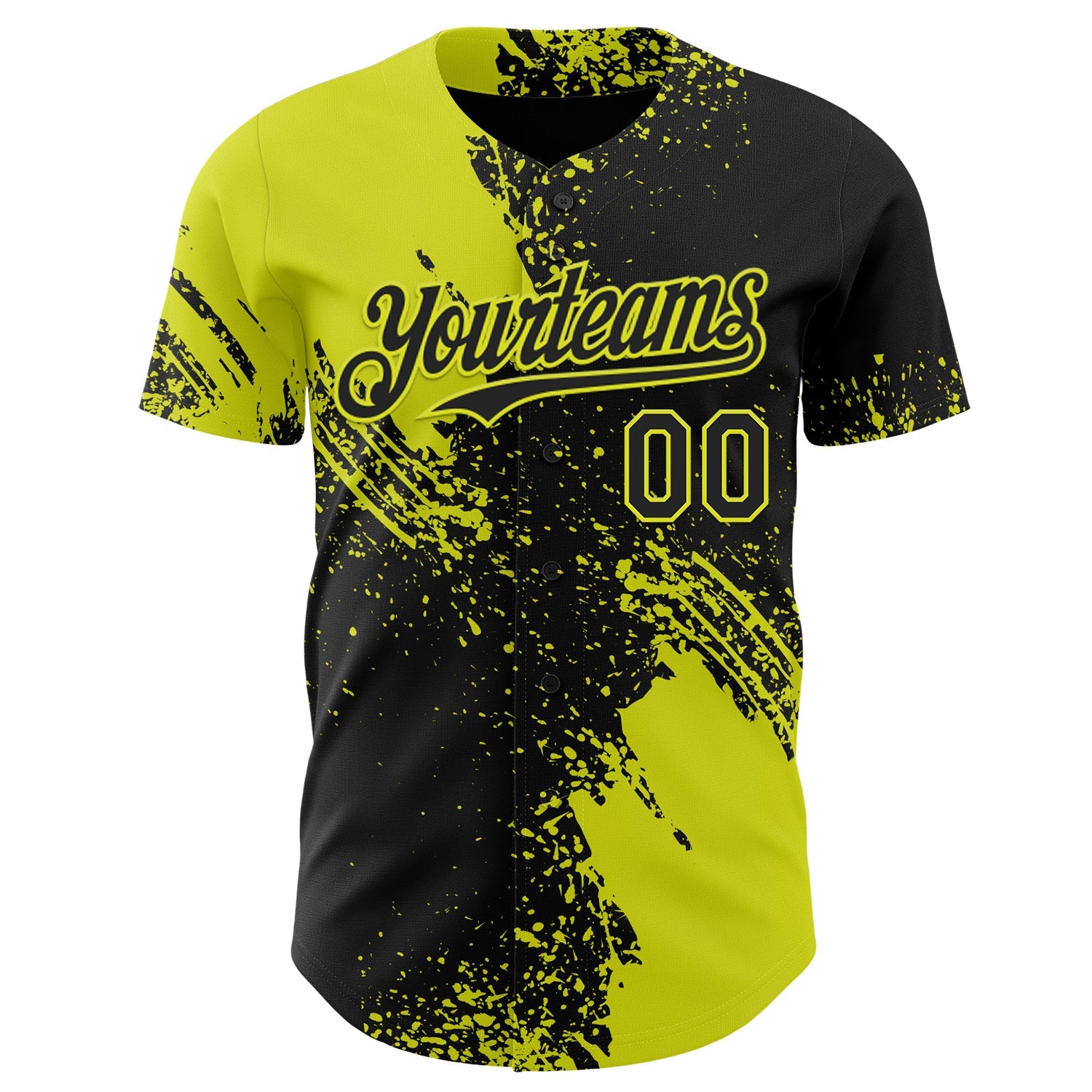Custom Black-Neon Yellow Abstract Brush Stroke Authentic Baseball Jersey view 2