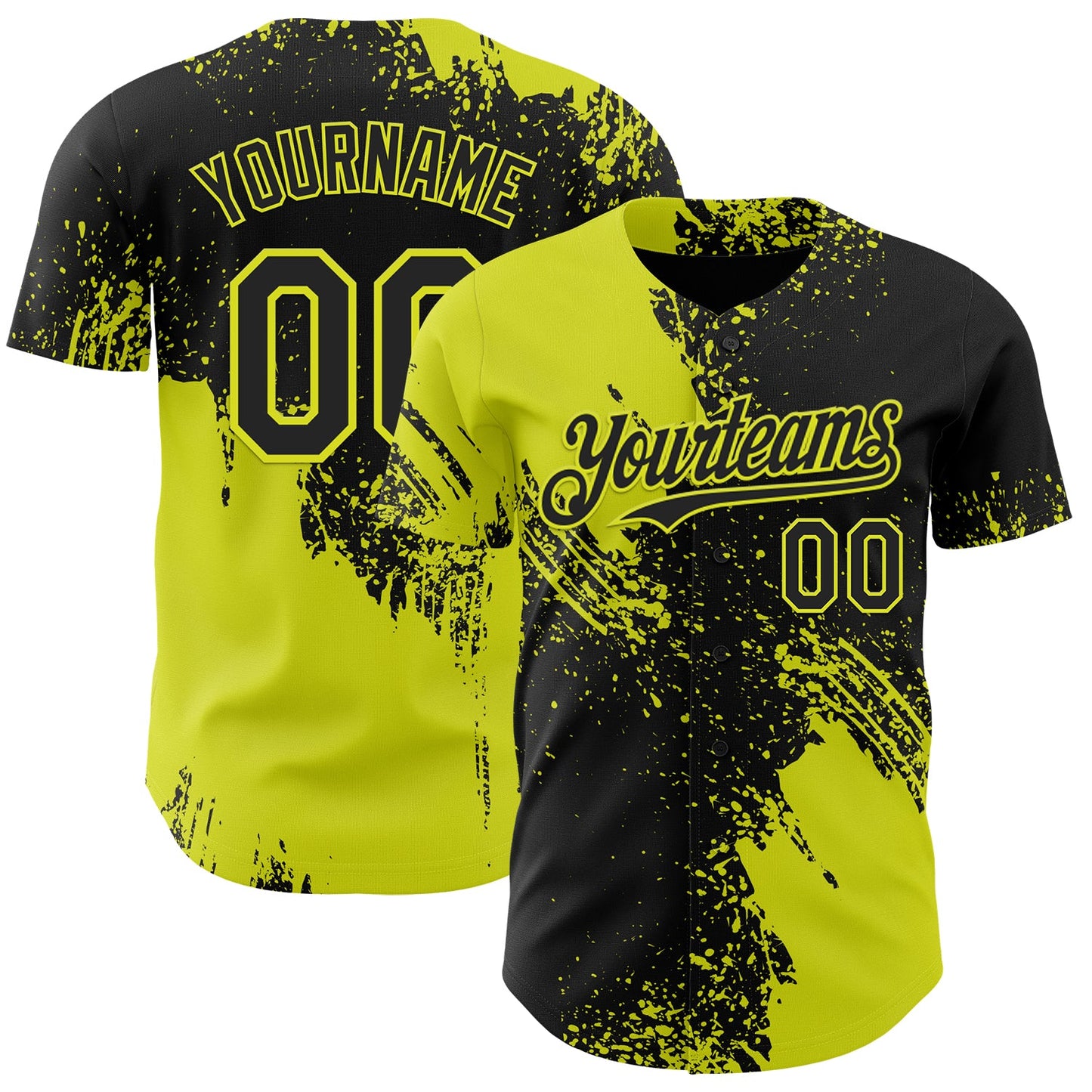 Custom Black-Neon Yellow Abstract Brush Stroke Authentic Baseball Jersey - Main View