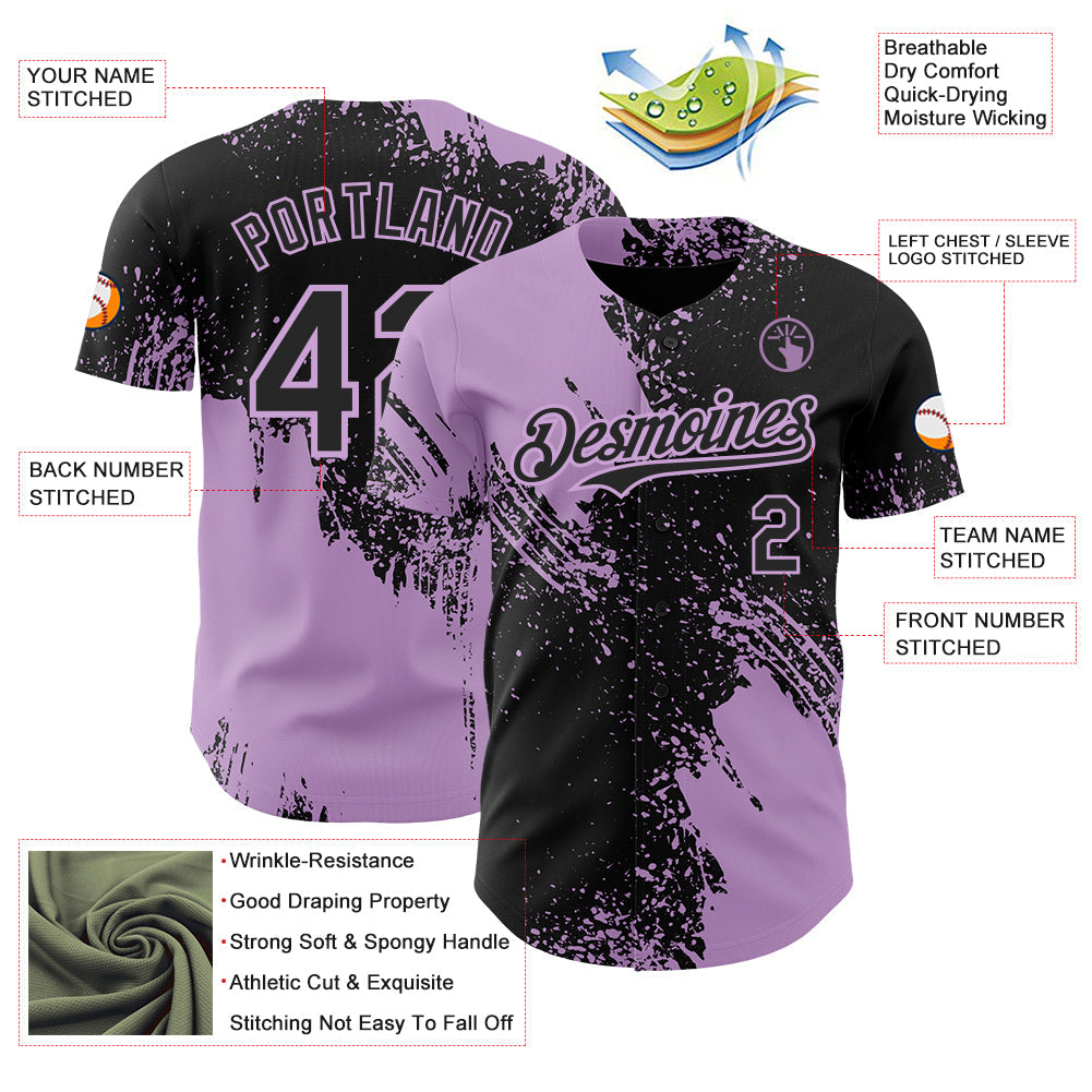 Custom Black-Light Purple Abstract Brush Stroke Authentic Baseball Jersey view 3