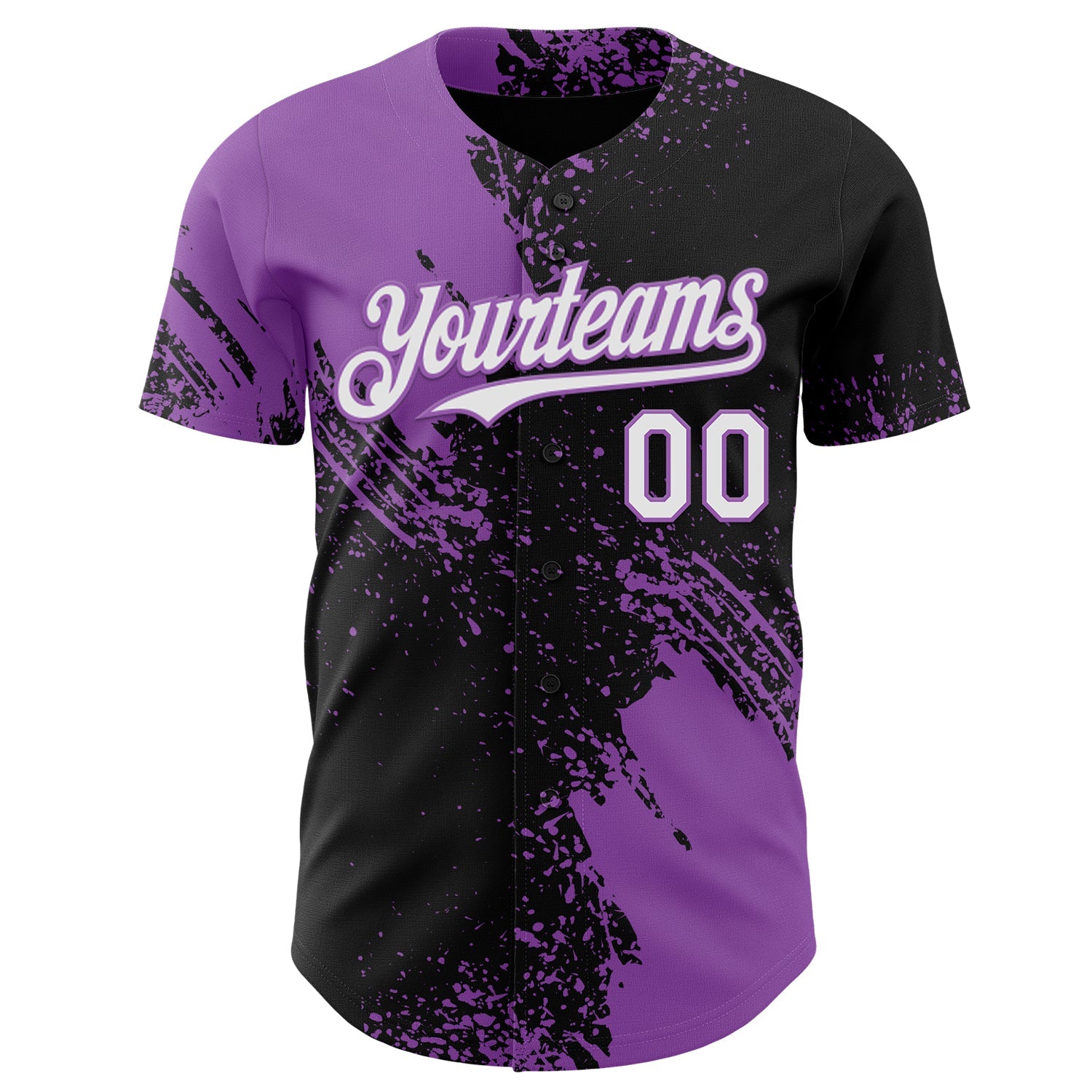 Custom Black White-Medium Purple Abstract Brush Stroke Authentic Baseball Jersey view 2