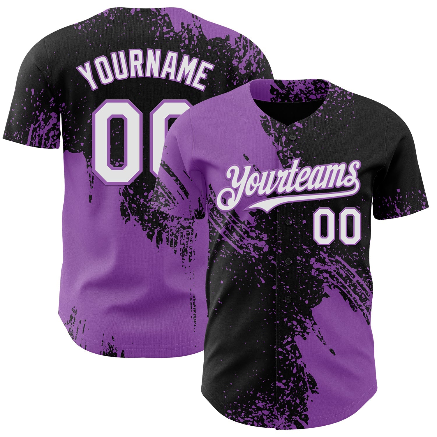 Custom Black White-Medium Purple Abstract Brush Stroke Authentic Baseball Jersey - Main View