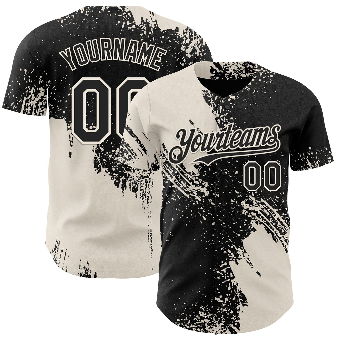 Custom Black-Cream Abstract Brush Stroke Authentic Baseball Jersey - Main View