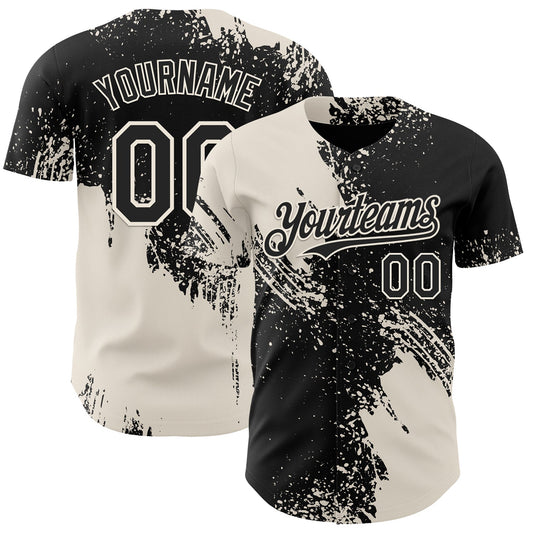 Custom Black-Cream Abstract Brush Stroke Authentic Baseball Jersey - Main View
