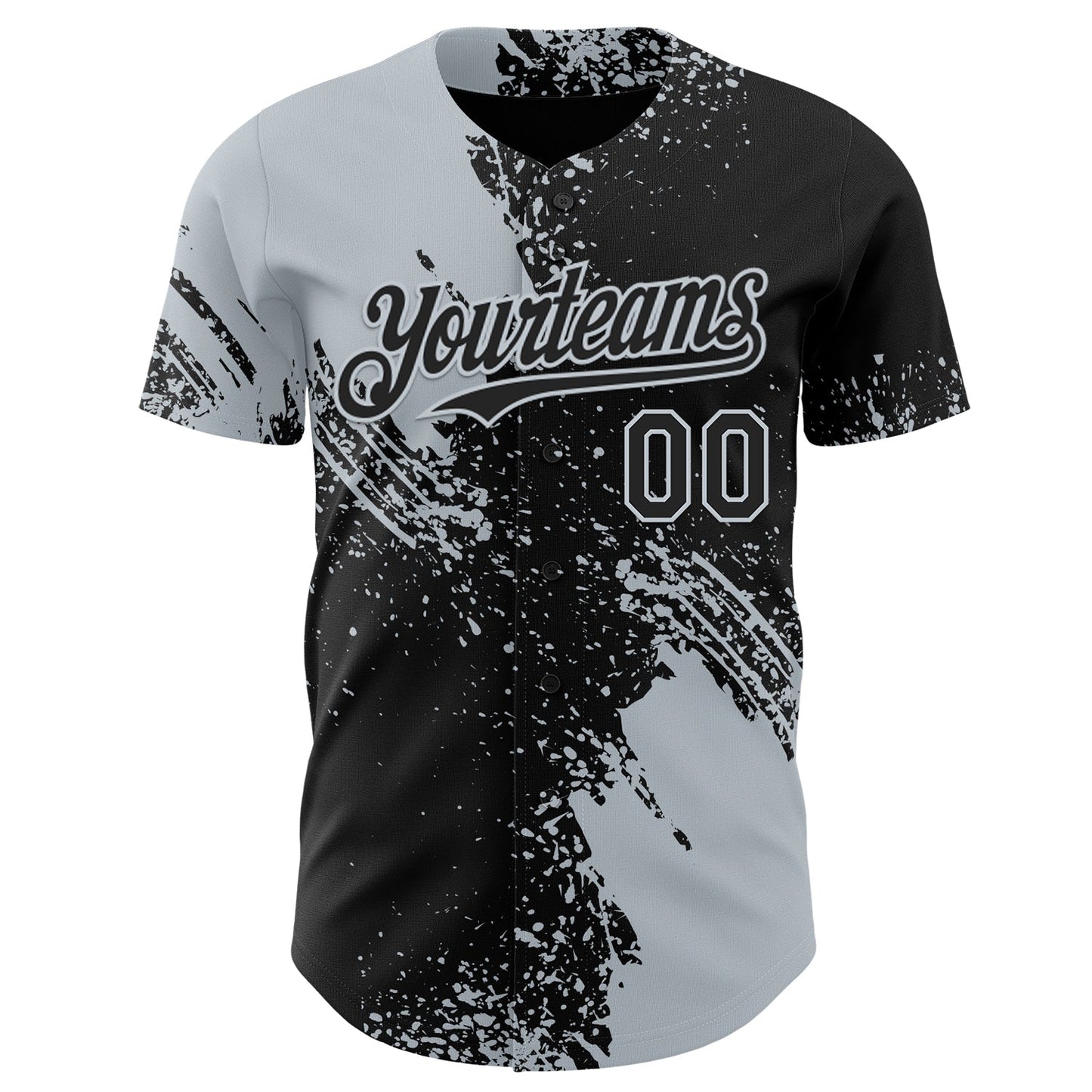 Custom Black-Silver Abstract Brush Stroke Authentic Baseball Jersey view 2