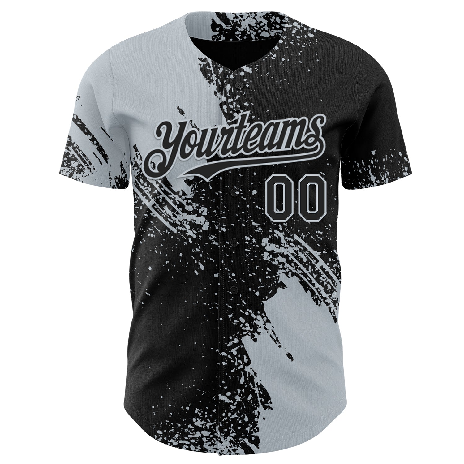 Custom Black-Silver Abstract Brush Stroke Authentic Baseball Jersey view 2