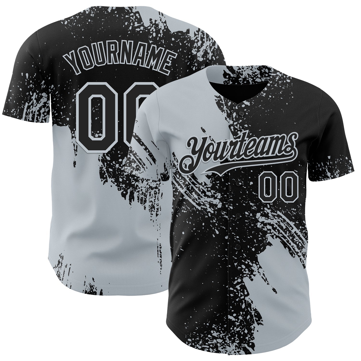 Custom Black-Silver Abstract Brush Stroke Authentic Baseball Jersey - Main View