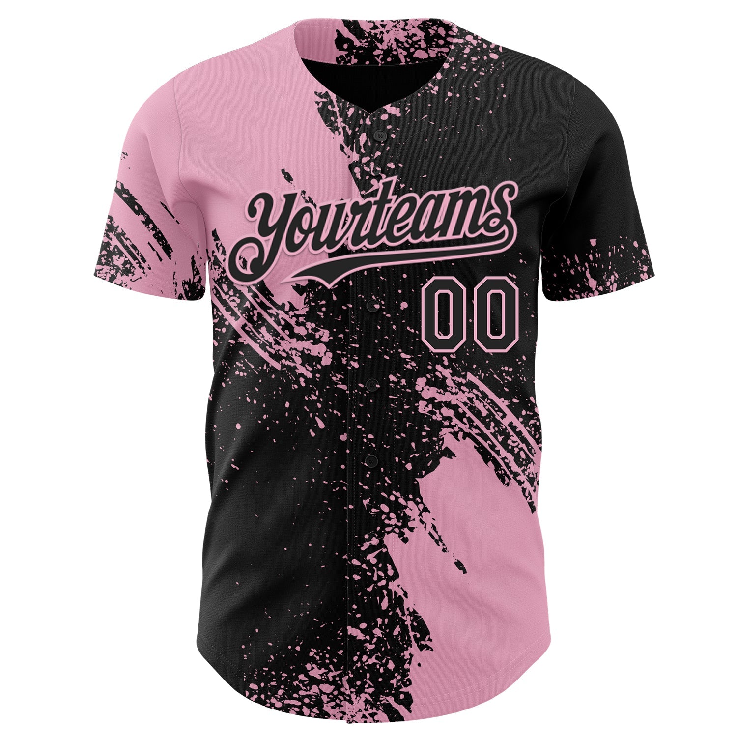Custom Black-Light Pink Abstract Brush Stroke Authentic Baseball Jersey view 2