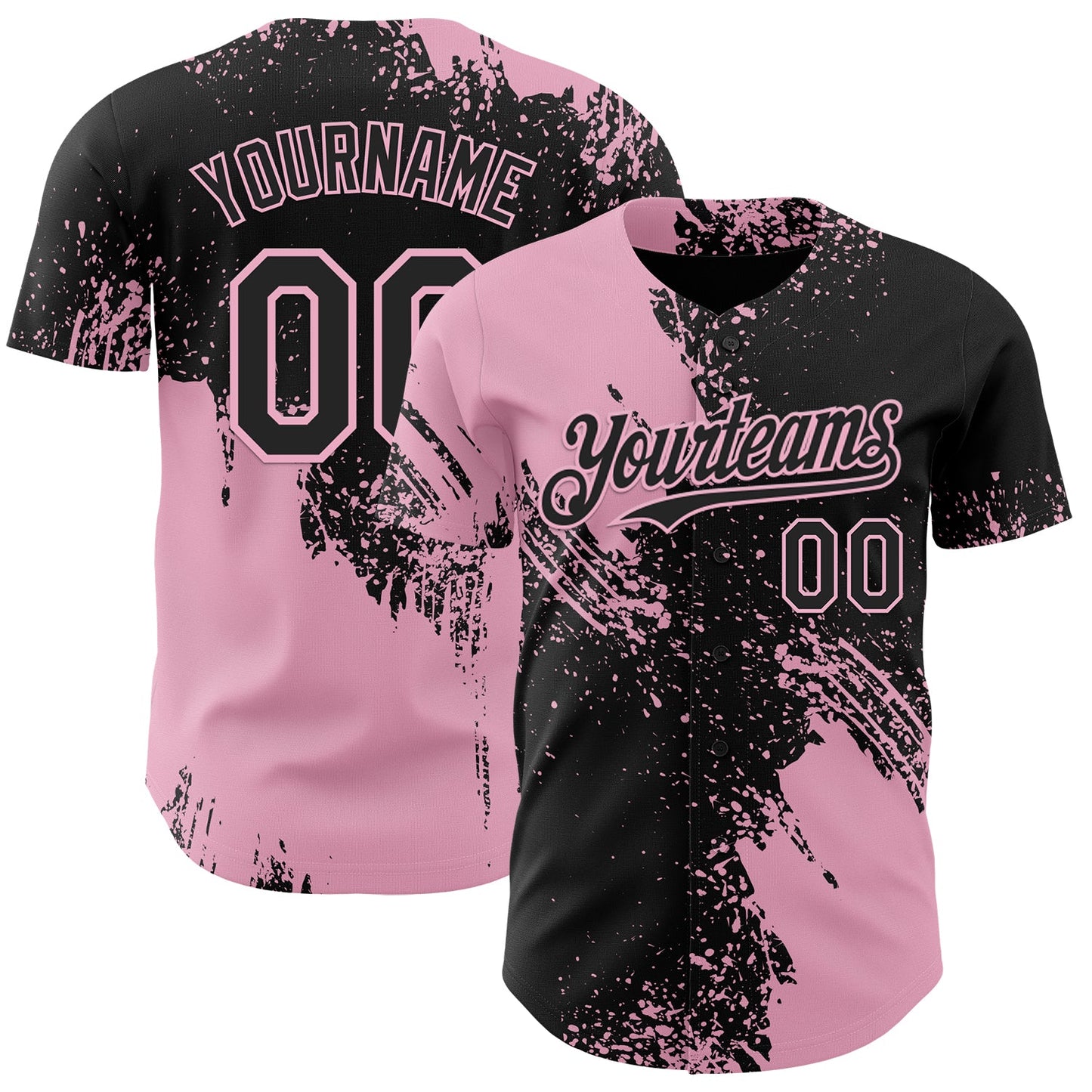 Custom Black-Light Pink Abstract Brush Stroke Authentic Baseball Jersey - Main View