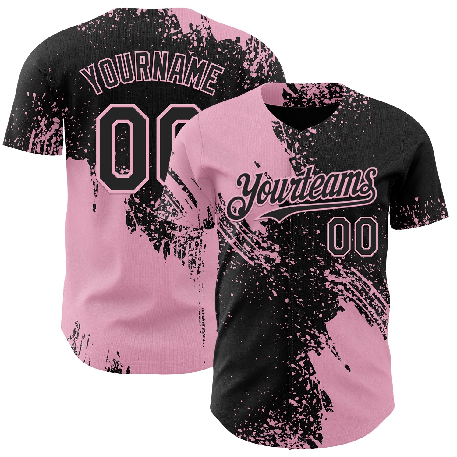 Custom Black-Light Pink Abstract Brush Stroke Authentic Baseball Jersey - Main View