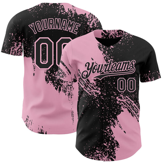 Custom Black-Light Pink Abstract Brush Stroke Authentic Baseball Jersey - Main View