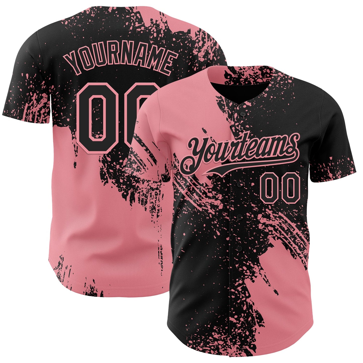 Custom Black-Medium Pink Abstract Brush Stroke Authentic Baseball Jersey - Main View