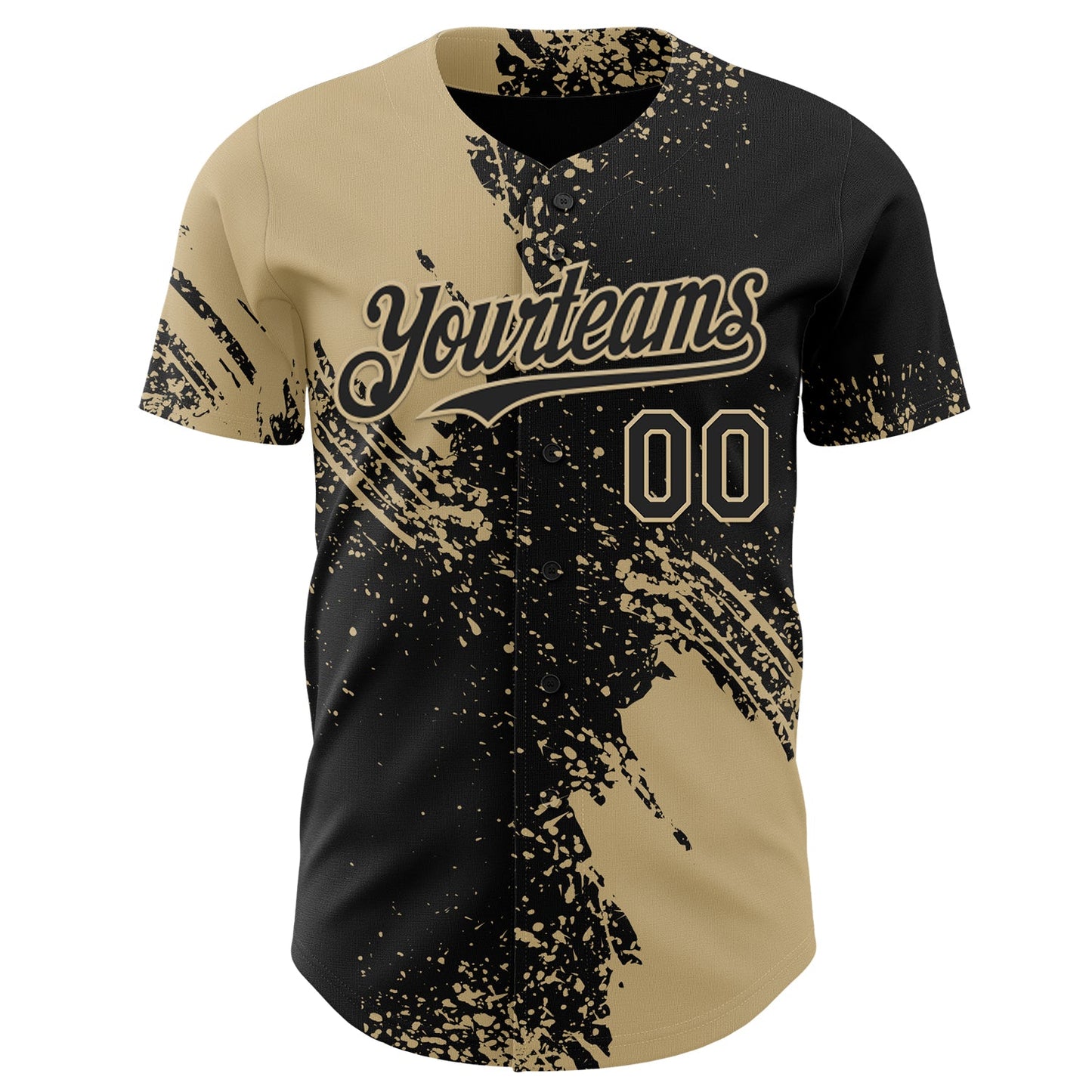 Custom Black-Vegas Gold Abstract Brush Stroke Authentic Baseball Jersey view 2