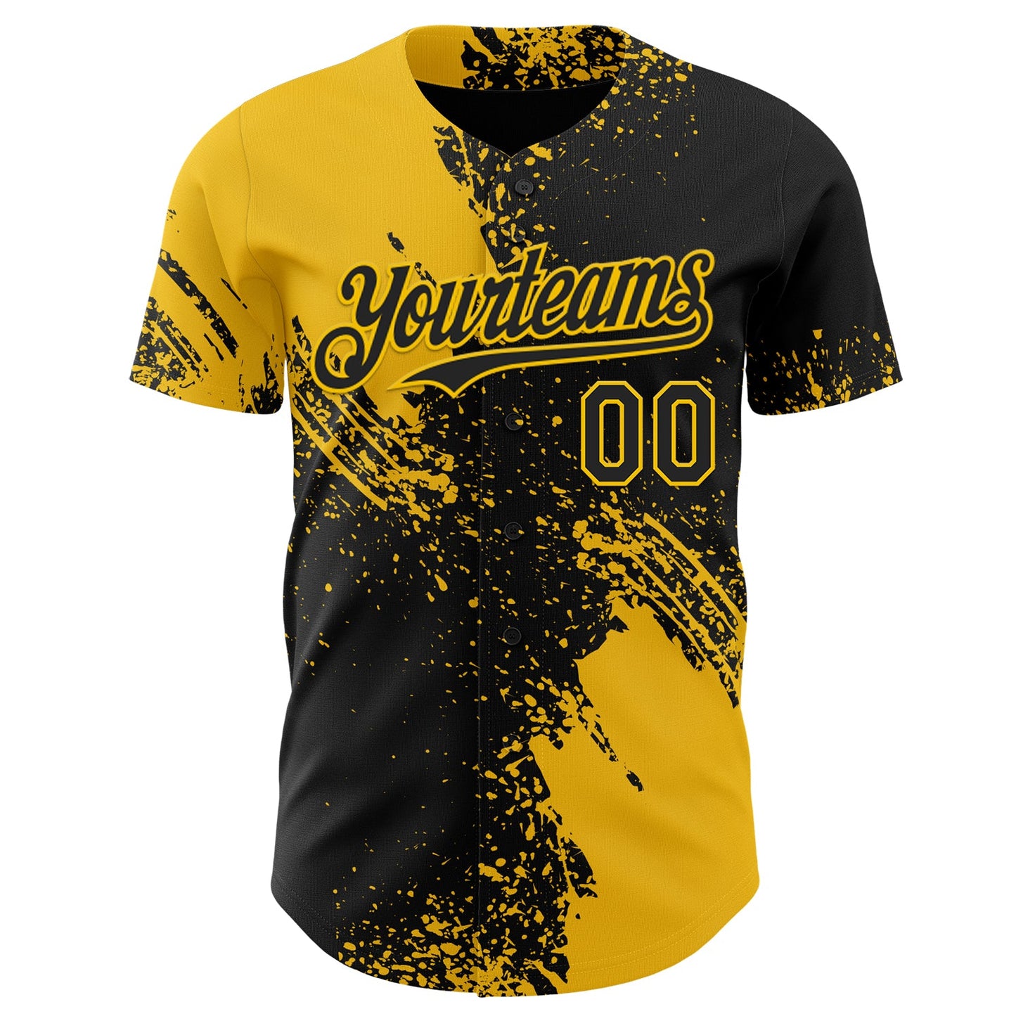 Custom Black-Yellow Abstract Brush Stroke Authentic Baseball Jersey view 2