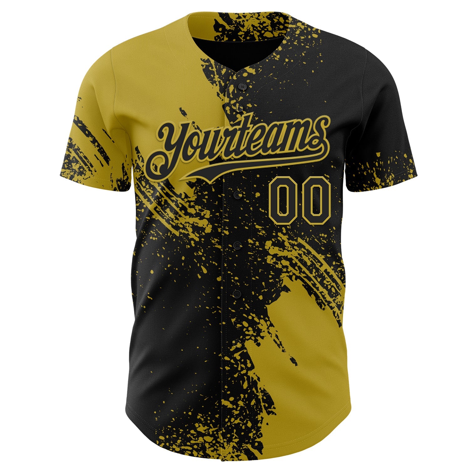 Custom Black-Old Gold Abstract Brush Stroke Authentic Baseball Jersey view 2