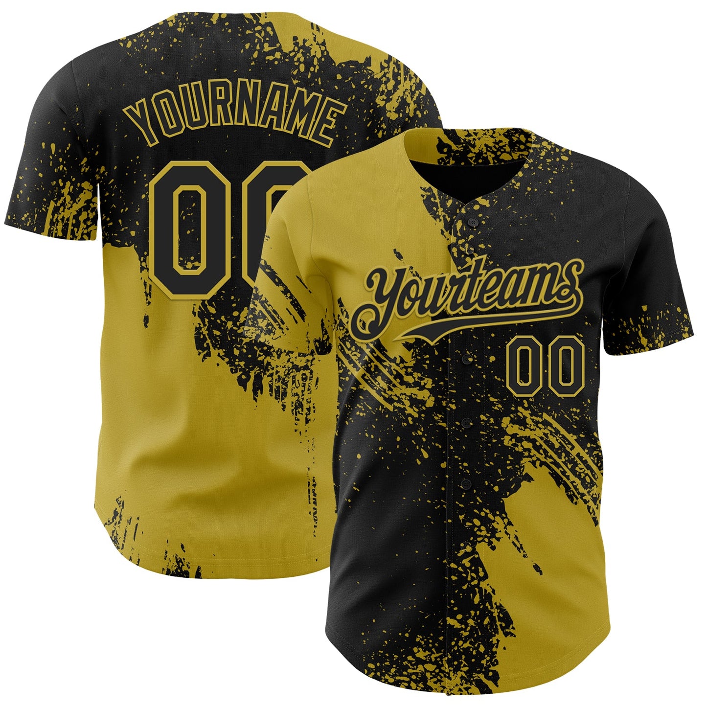 Custom Black-Old Gold Abstract Brush Stroke Authentic Baseball Jersey - Main View