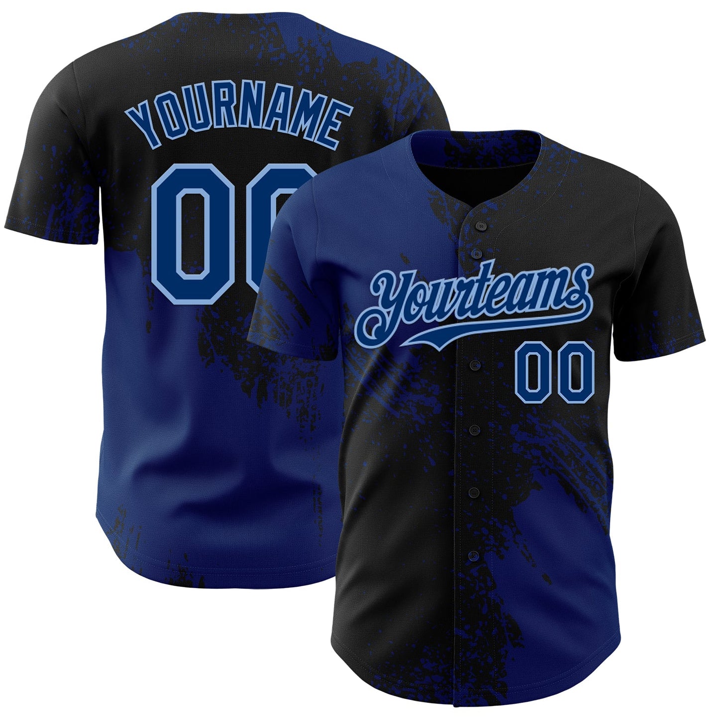 Custom Black US Navy Blue-Light Blue Abstract Brush Stroke Authentic Baseball Jersey - Main View