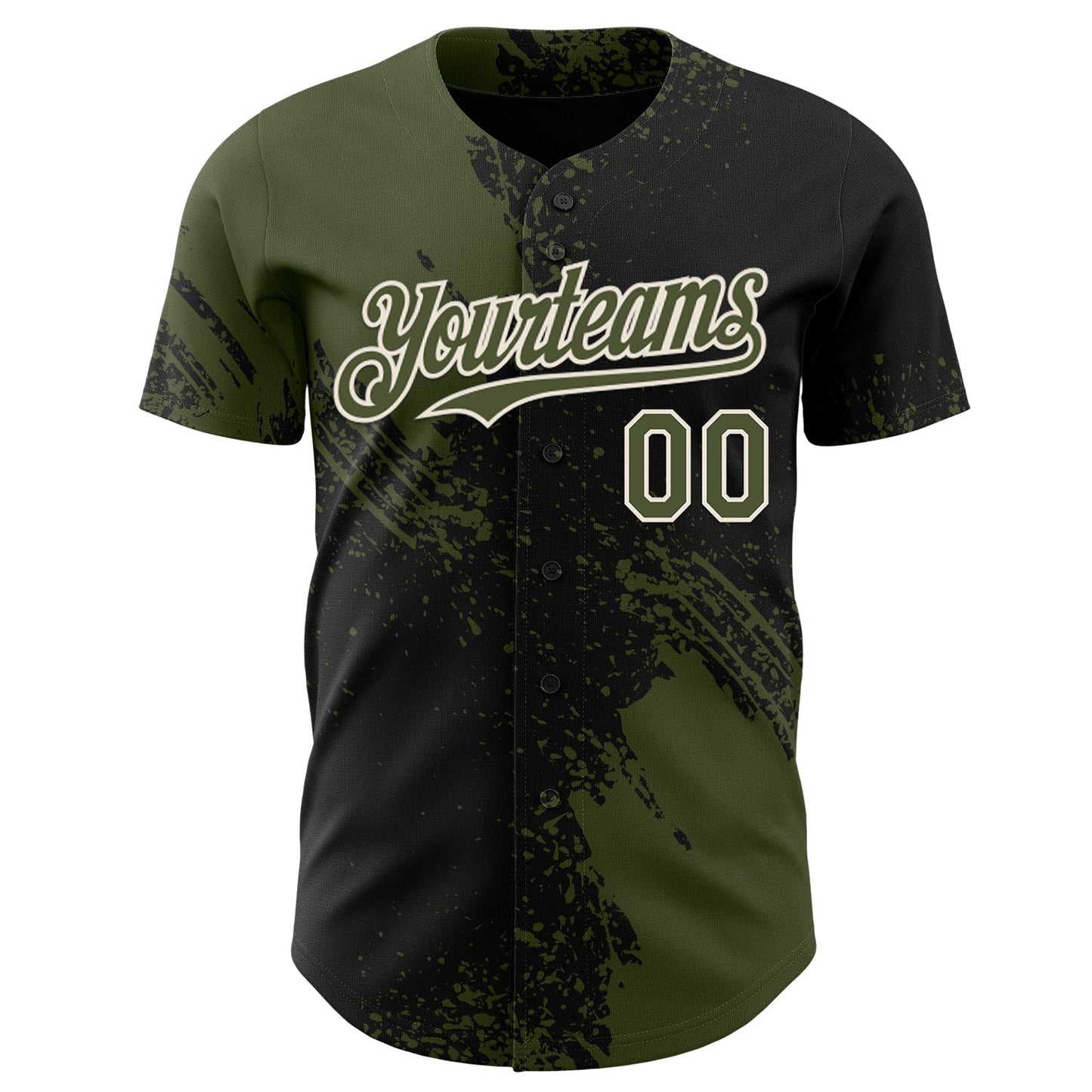 Custom Black Olive-Cream Abstract Brush Stroke Authentic Baseball Jersey view 2