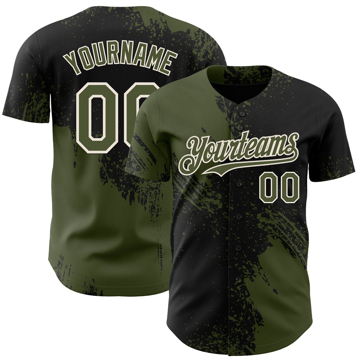 Custom Black Olive-Cream Abstract Brush Stroke Authentic Baseball Jersey - Main View