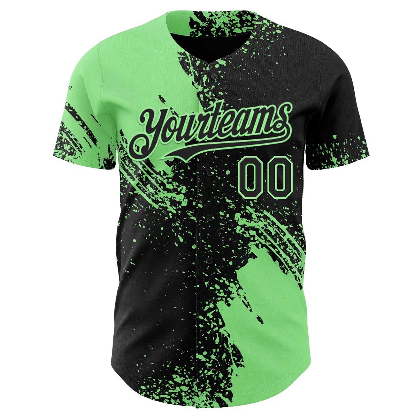 Custom Black-Pea Green Abstract Brush Stroke Authentic Baseball Jersey view 2