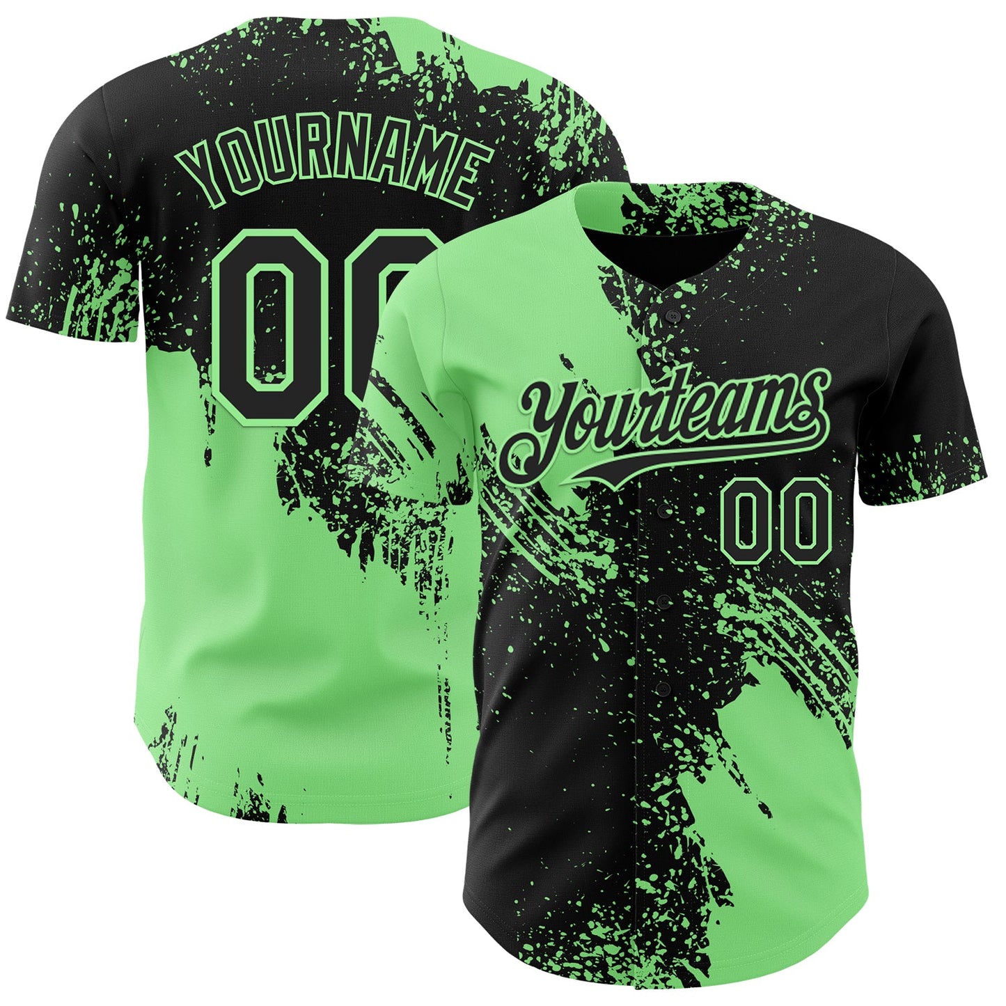Custom Black-Pea Green Abstract Brush Stroke Authentic Baseball Jersey - Main View