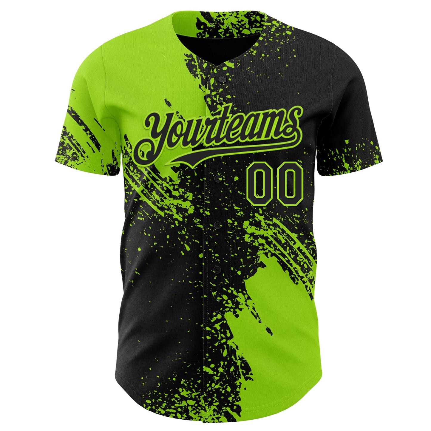 Custom Black-Neon Green Abstract Brush Stroke Authentic Baseball Jersey view 2