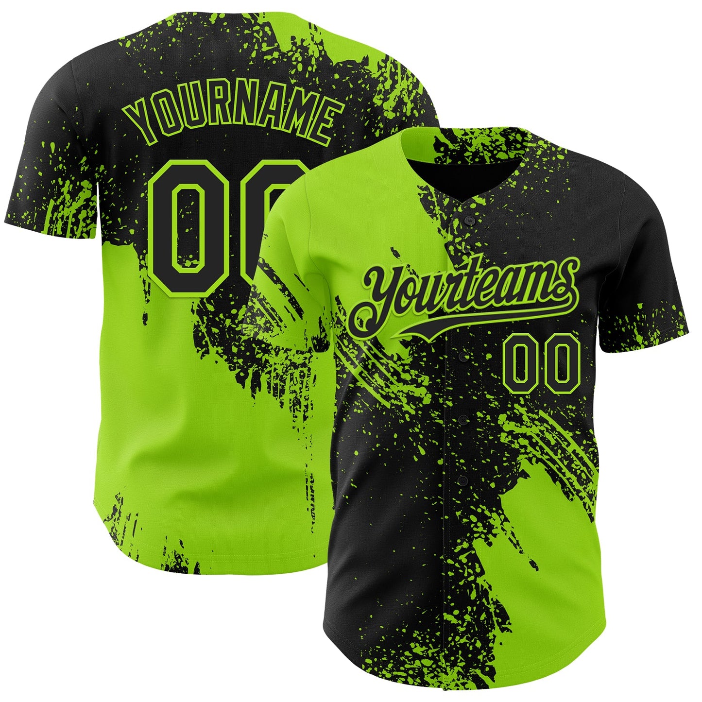 Custom Black-Neon Green Abstract Brush Stroke Authentic Baseball Jersey - Main View