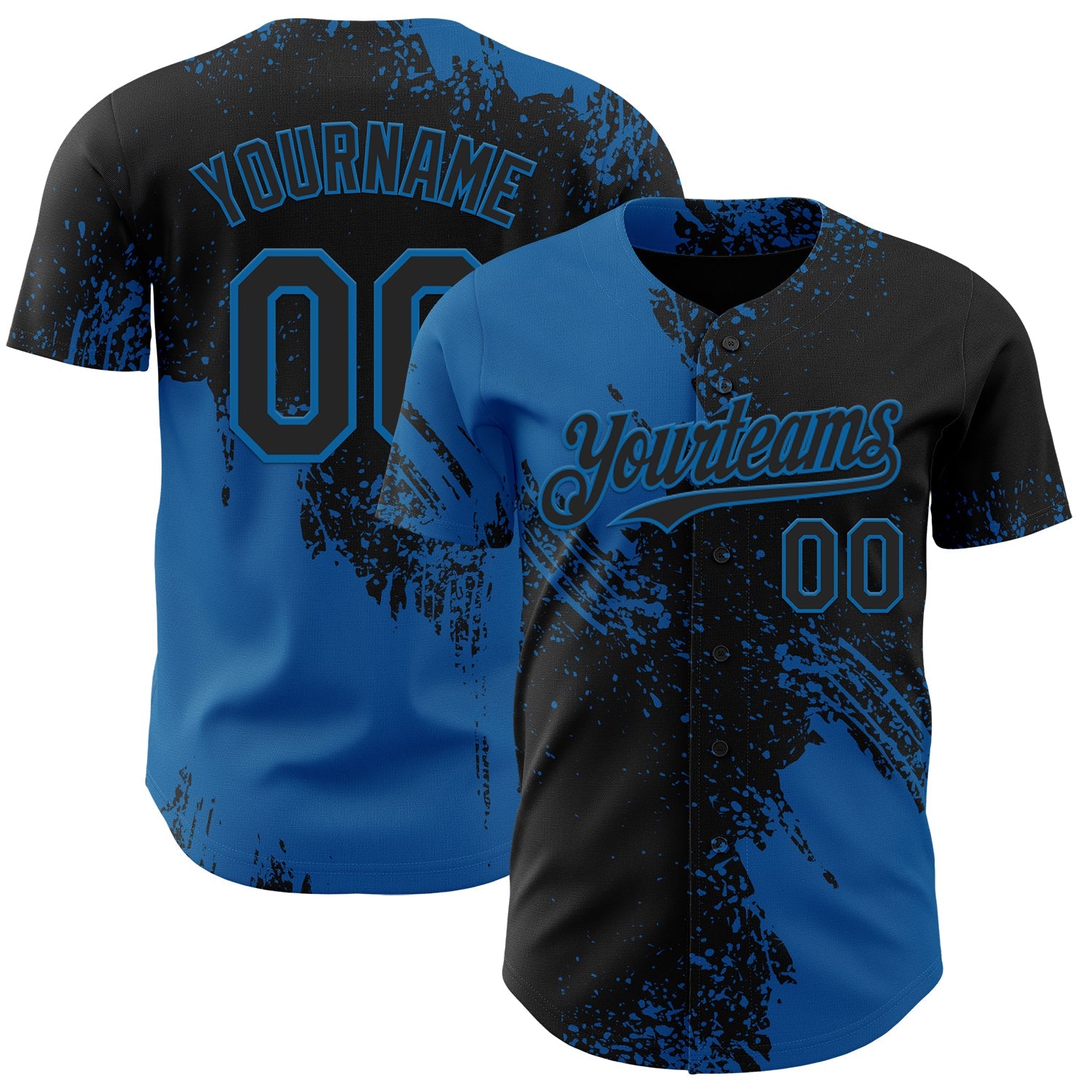Custom Black-Blue Abstract Brush Stroke Authentic Baseball Jersey - Main View