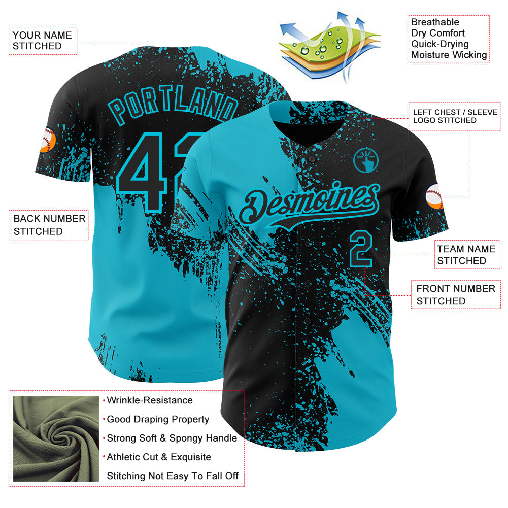 Custom Black-Lakes Blue Abstract Brush Stroke Authentic Baseball Jersey view 3