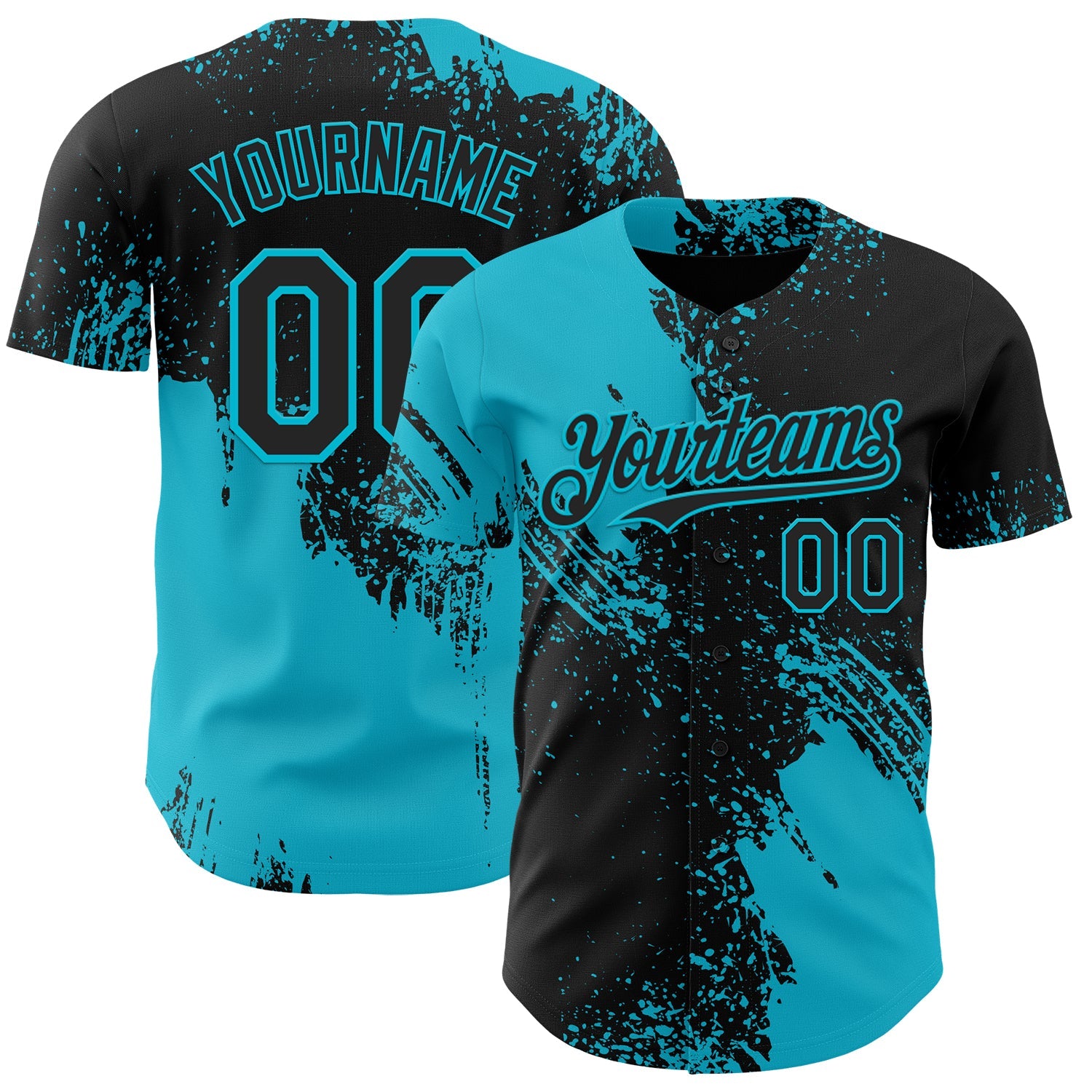 Custom Black-Lakes Blue Abstract Brush Stroke Authentic Baseball Jersey - Main View